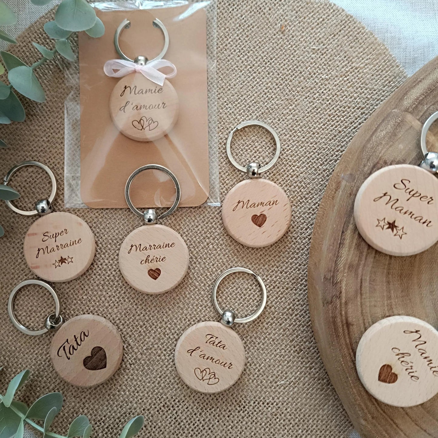 Porte clé en bois Tata chérie