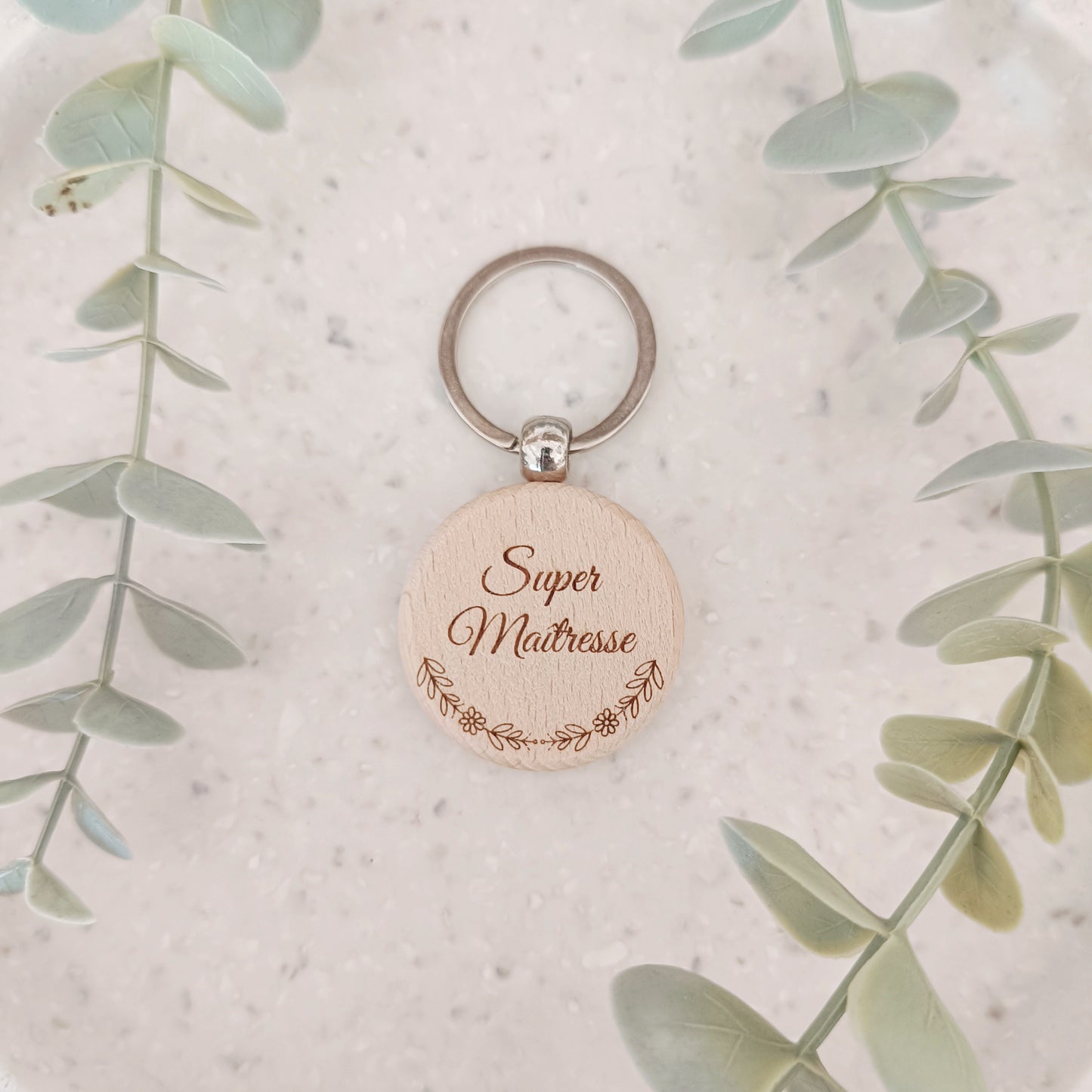 Porte clé en bois Super Maîtresse