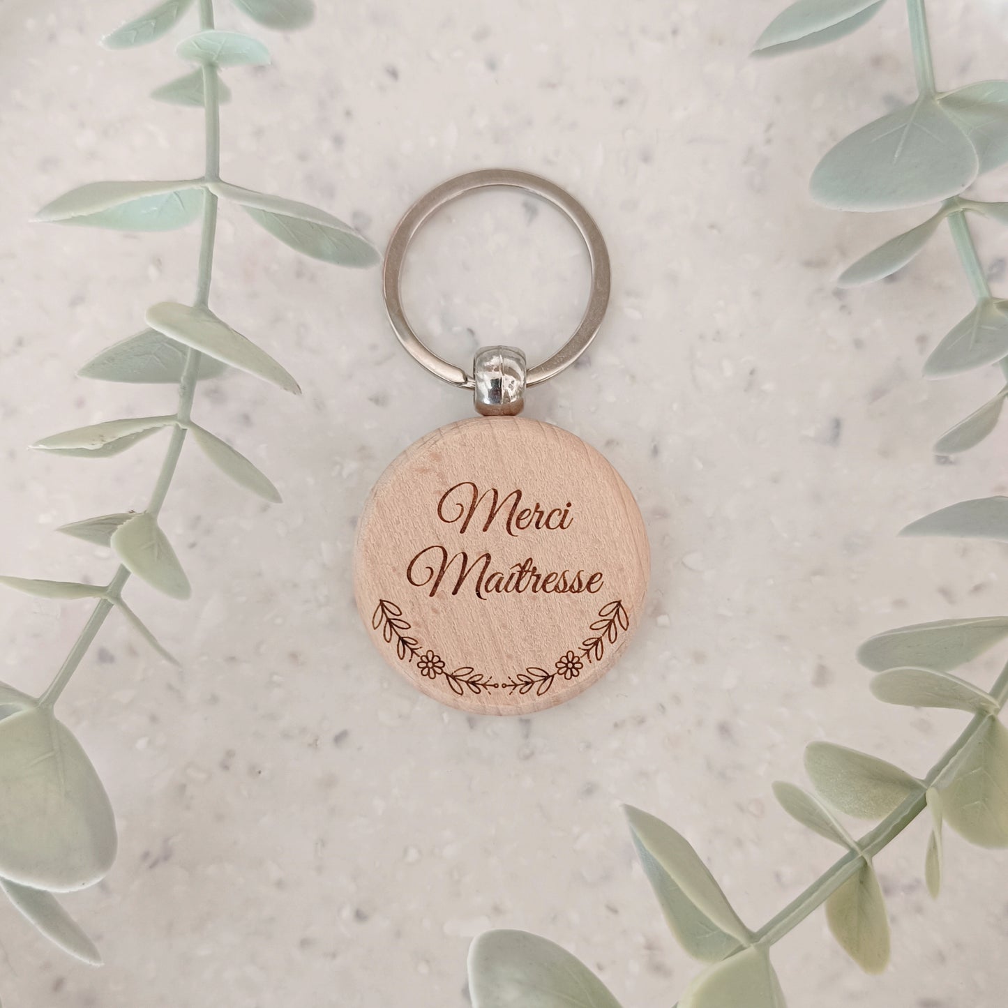 Porte clé en bois Merci Maîtresse