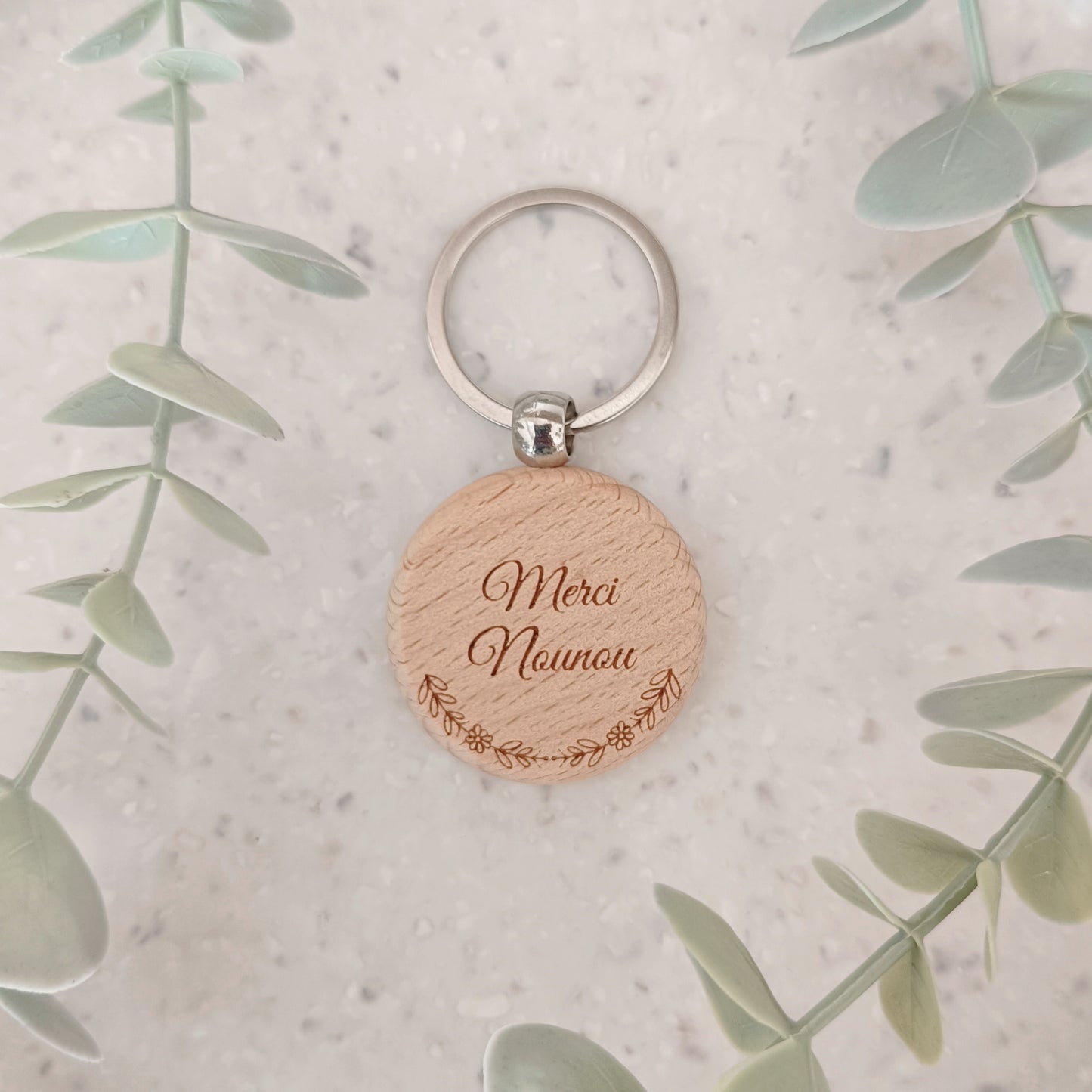 Porte clé en bois Merci Nounou