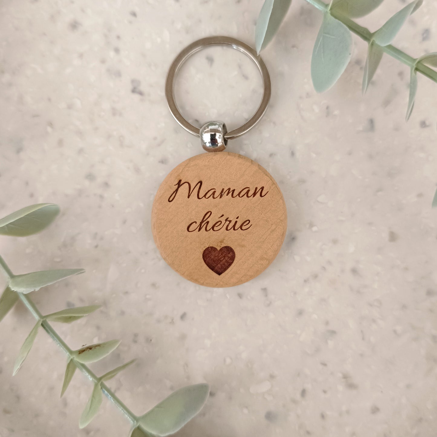 Porte clé en bois Maman chérie