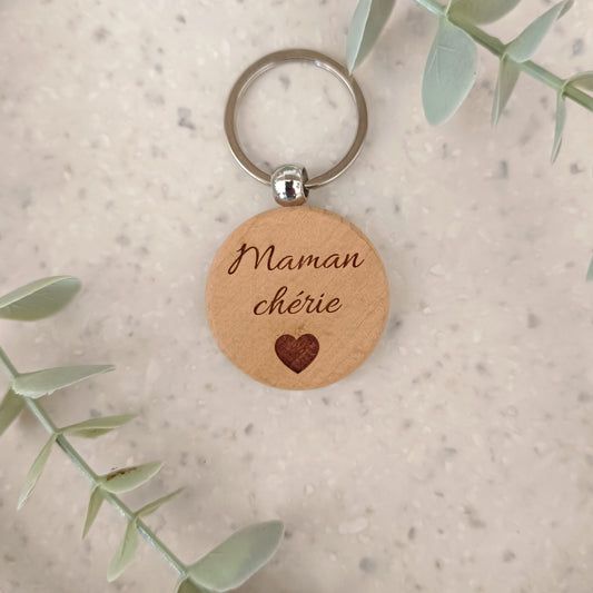 Porte clé en bois Maman chérie