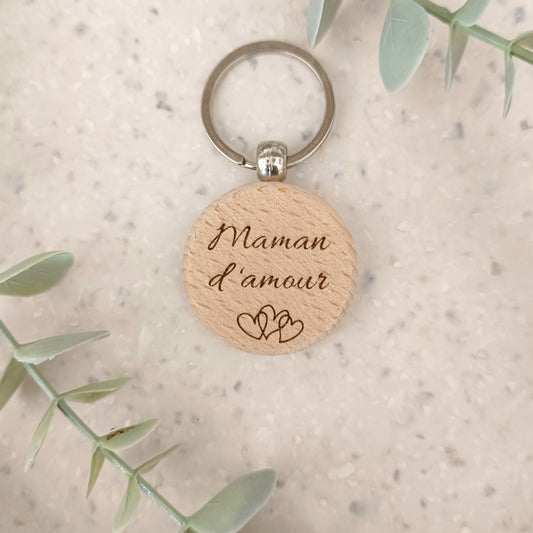 Porte clé en bois Maman d'amour