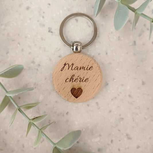 Porte clé en bois Mamie chérie