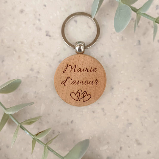 Porte clé en bois Mamie d'amour