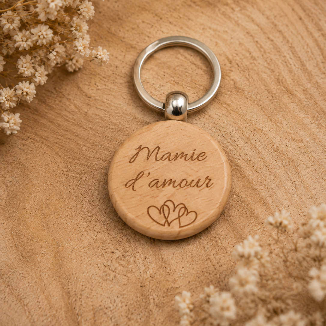 Porte clé en bois Mamie d'amour