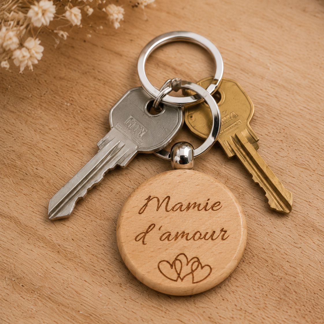 Porte clé en bois Mamie d'amour