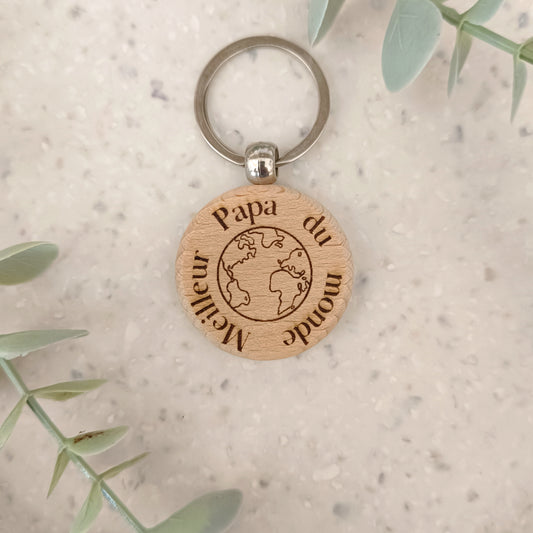 Porte clé en bois Meilleur Papa du monde