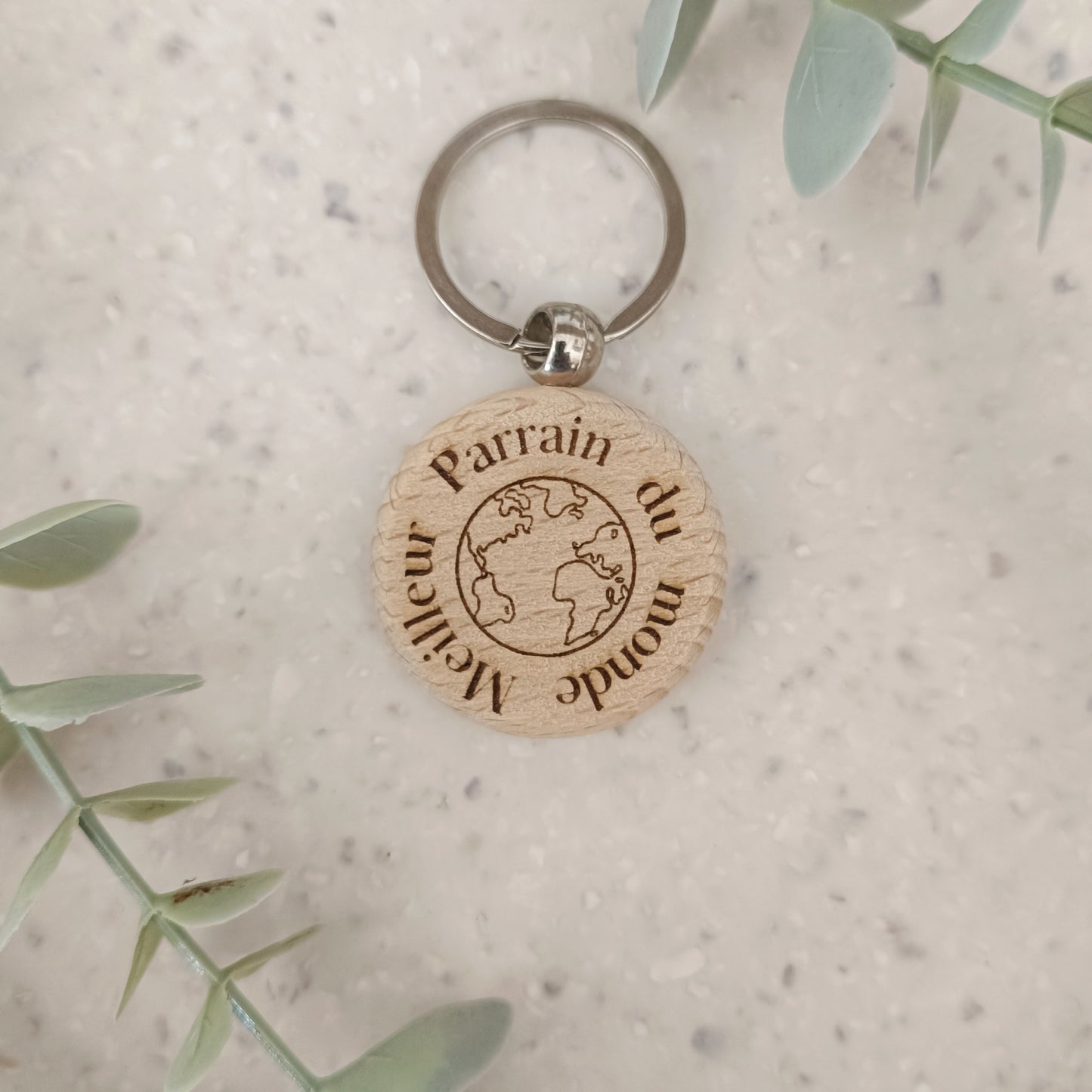 Porte clé en bois Meilleur Parrain du monde