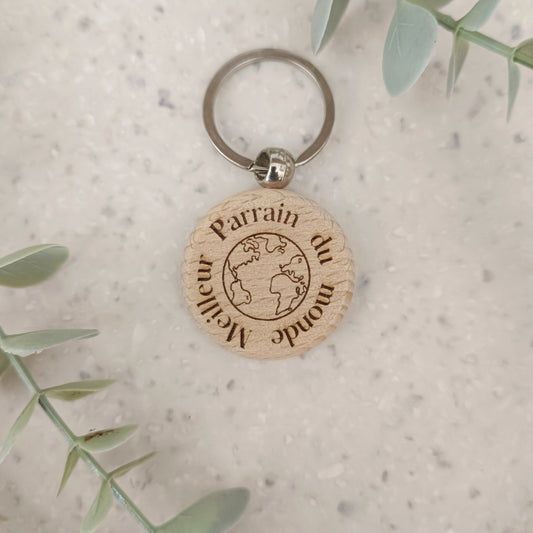 Porte clé en bois Meilleur Parrain du monde