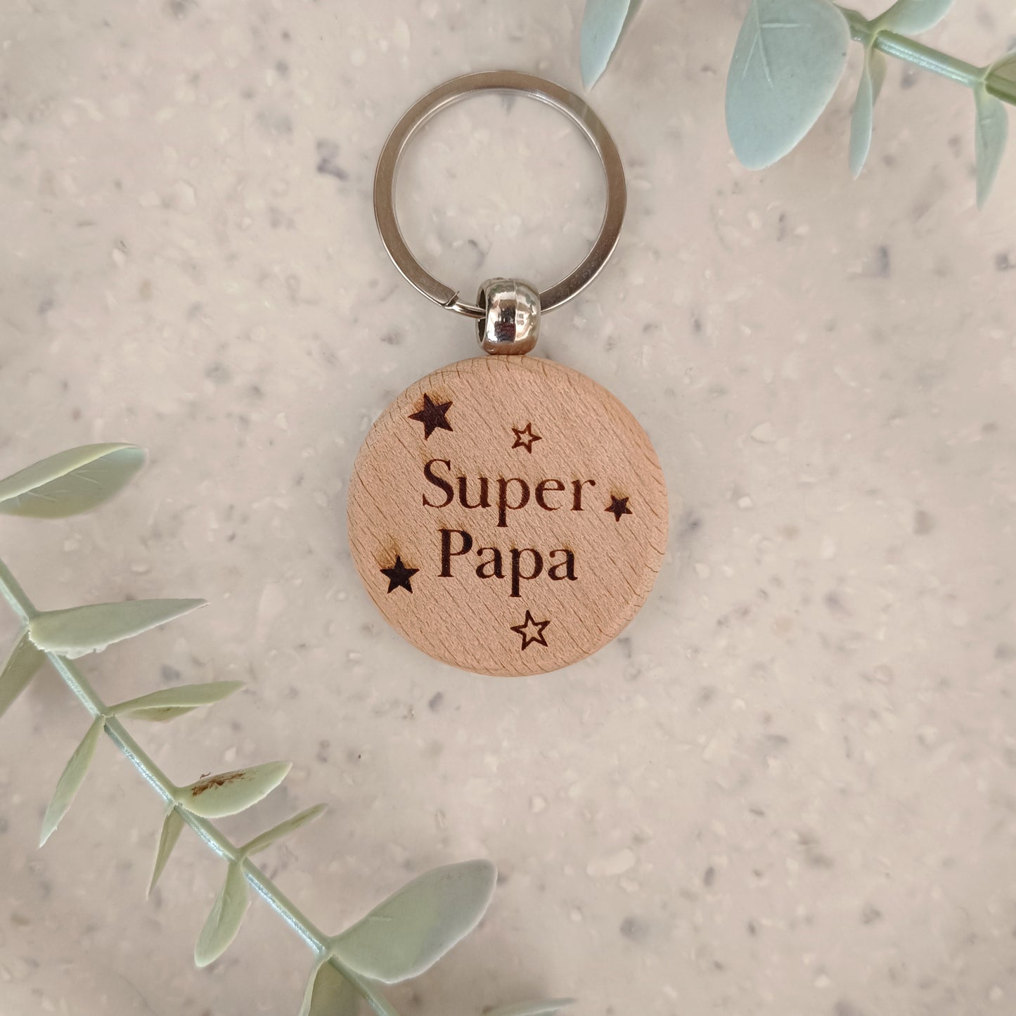 Porte clé en bois Super Papa
