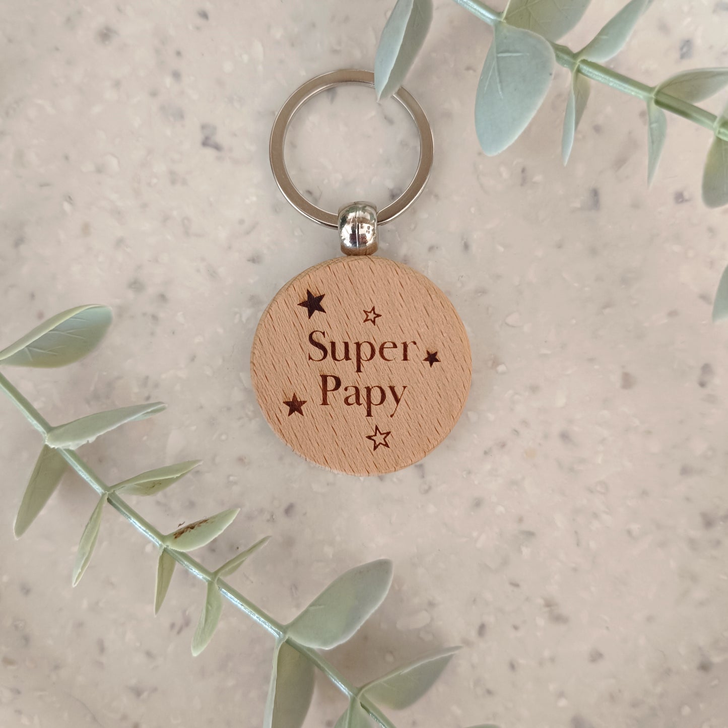 Porte clé en bois Super Papy