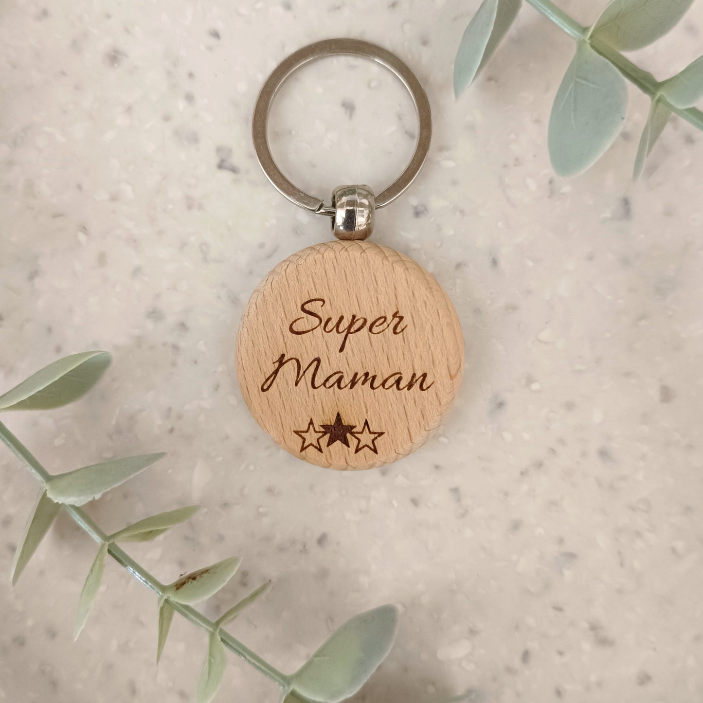 Porte clé en bois Super Maman