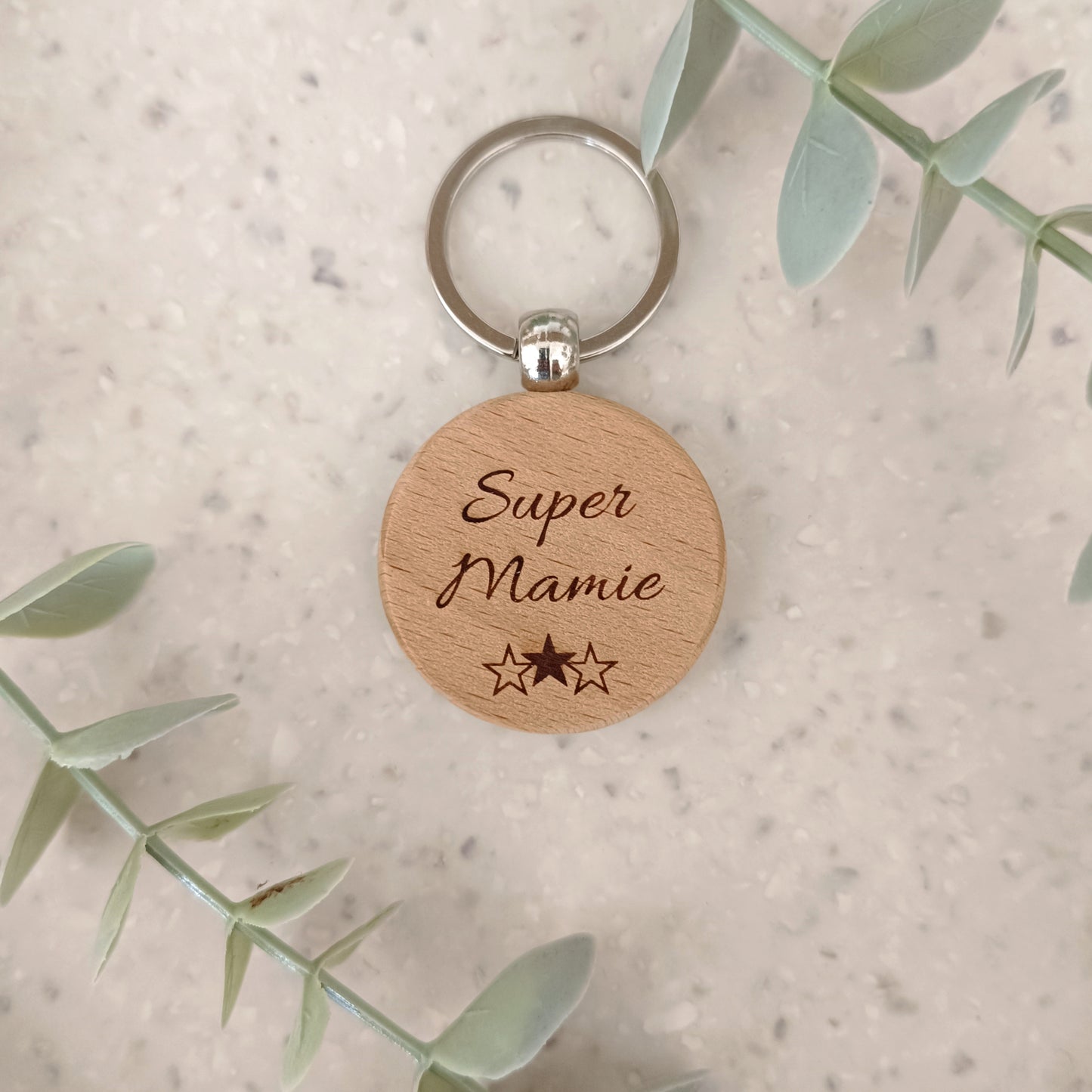 Porte clé en bois Super Mamie