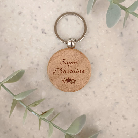 Porte clé en bois Super Marraine