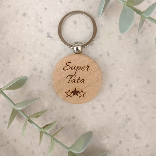 Porte clé en bois Super Tata