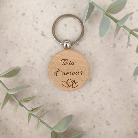 Porte clé en bois Tata d'amour