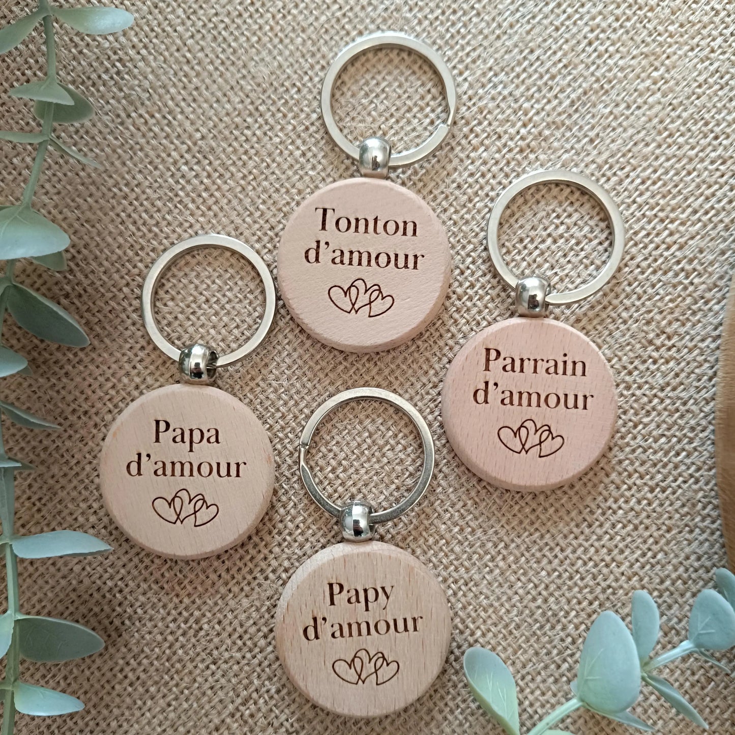 Porte clé en bois Parrain d'amour